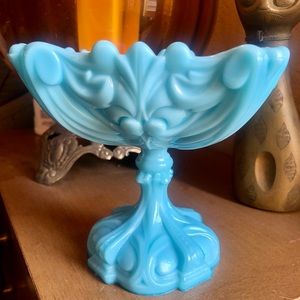 Vintage Portieux Vallerysthal France Blue Opaline Compote